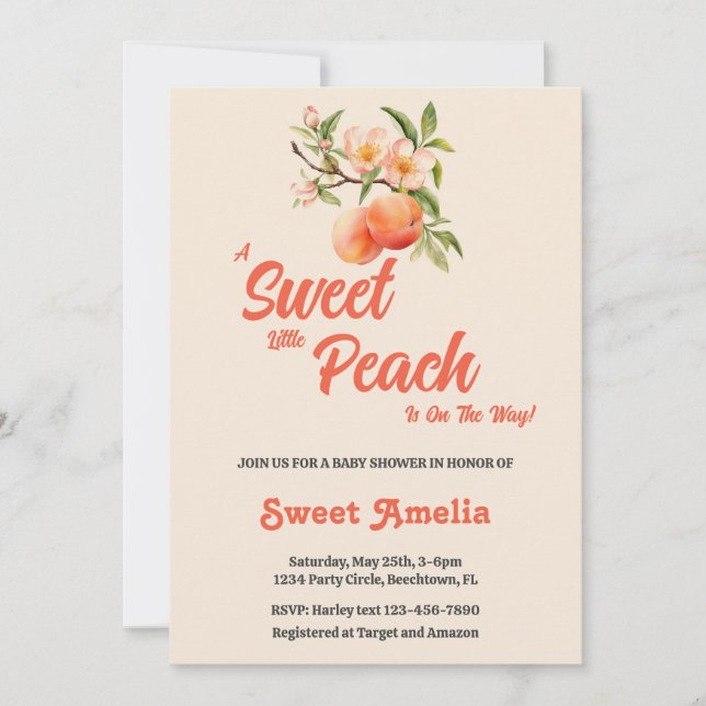 A Sweet Little Peach Is On The Way! Baby Shower Invitation (Front)
