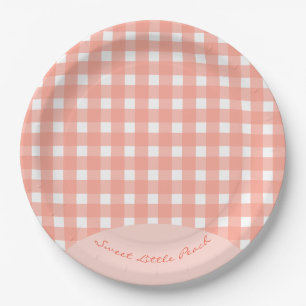 A Sweet Little Peach Plaid Baby Shower Paper Plate