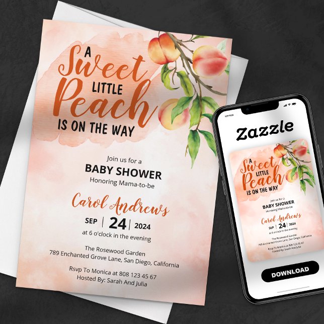 A Sweet Little Peach Watercolor Baby Shower Invitation (Creator Uploaded)