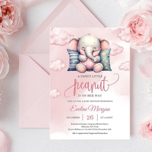 A sweet little peanut cute elephant on cloud invitation (A sweet little peanut cute elephant on cloud invitation)