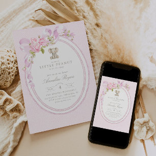 A Sweet Little Peanut Floral Pink Baby Shower Invitation