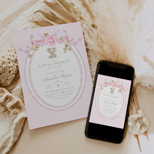 A Sweet Little Peanut Rose Floral Pink Baby Shower Invitation