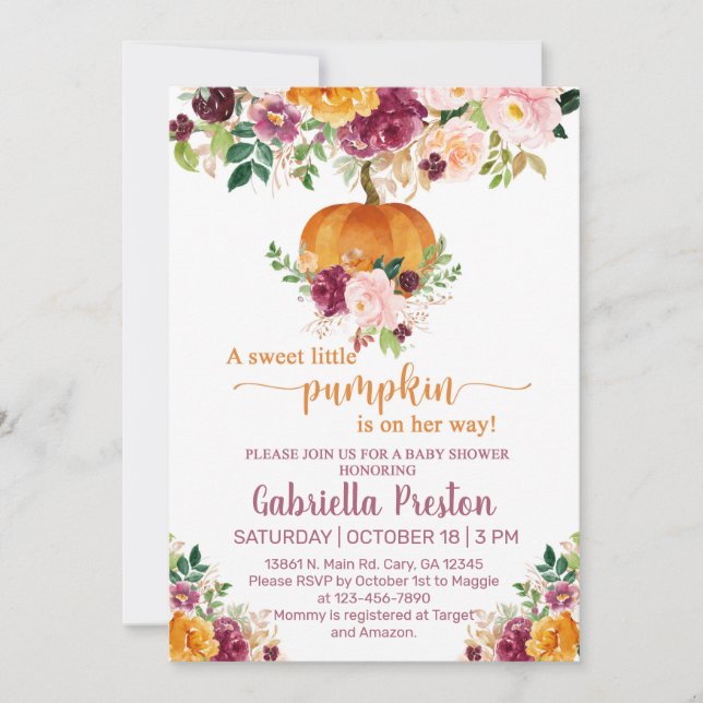 A sweet little pumpkin baby shower invite. invitation (Front)