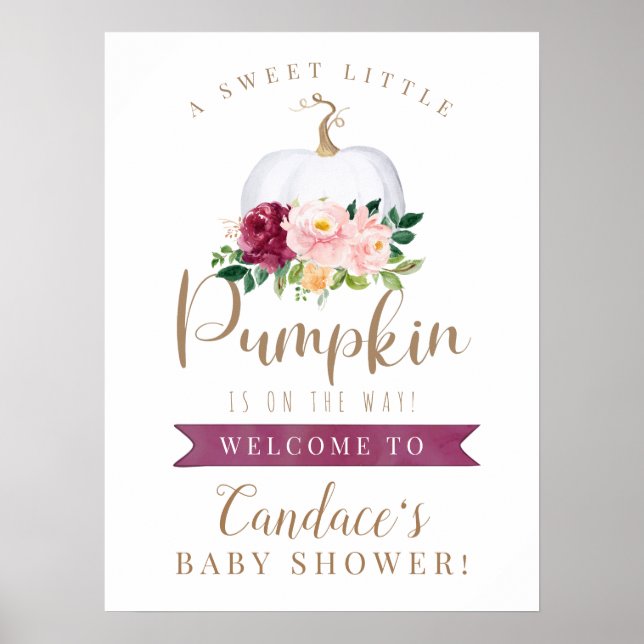 A Sweet Little Pumpkin Baby Shower Sign (Front)