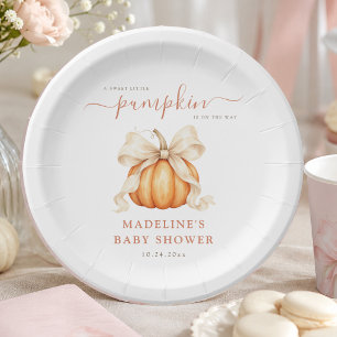 A Sweet Little Pumpkin Bow Fall Baby Shower Paper Plate