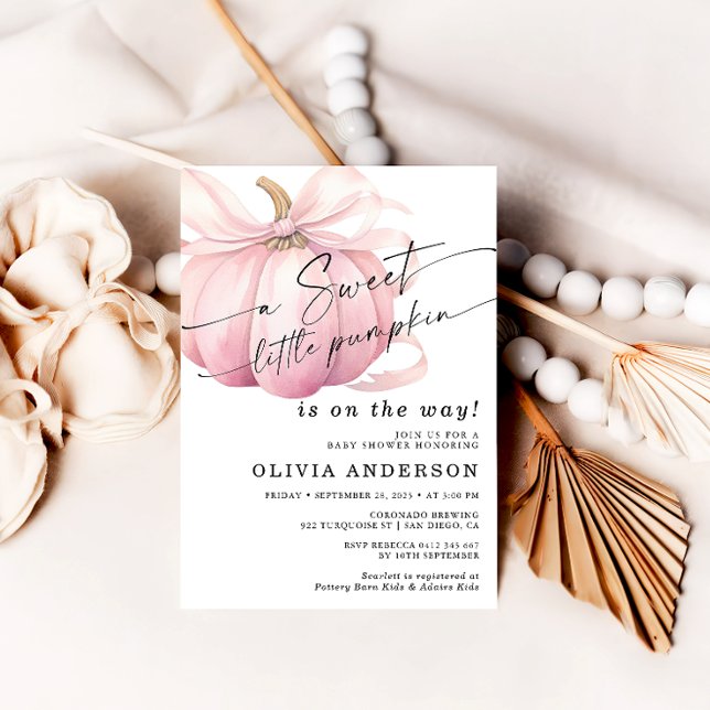 A Sweet Little Pumpkin Cute Pink Baby Shower Invitation (Creator Uploaded)