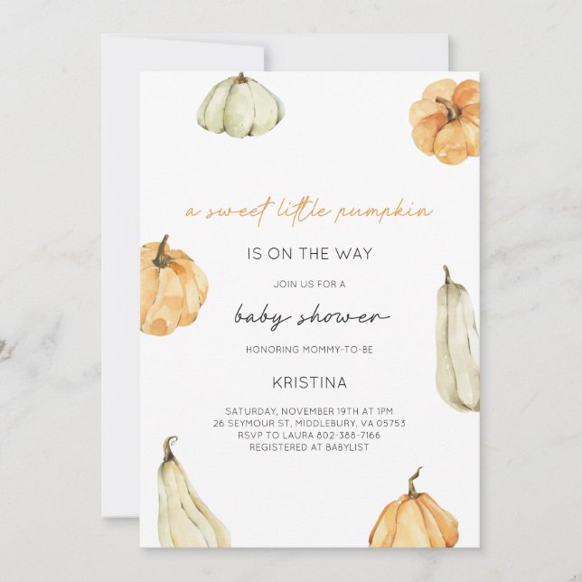 A Sweet Little Pumpkin Fall Baby Shower Invitation (Front)