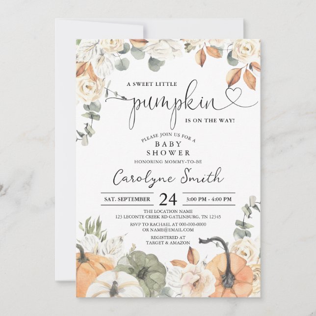 A Sweet Little Pumpkin Fall Baby Shower Invitation (Front)