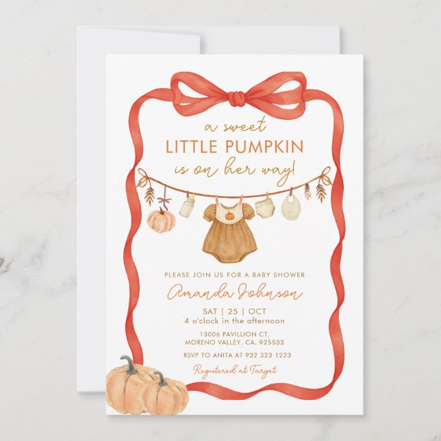  A Sweet Little Pumpkin is on The Way Baby Shower Invitation (Front)