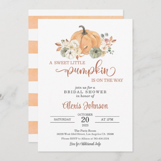 A Sweet Little Pumpkin is On the Way Invitation (Front/Back)