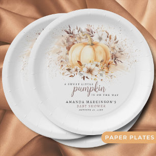 A Sweet Little Pumpkin Neutral Baby Shower Paper Plate