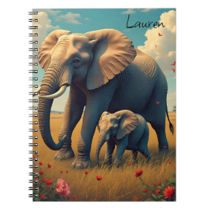 A Sweet Mama and Baby Elephant Personalised Notebook
