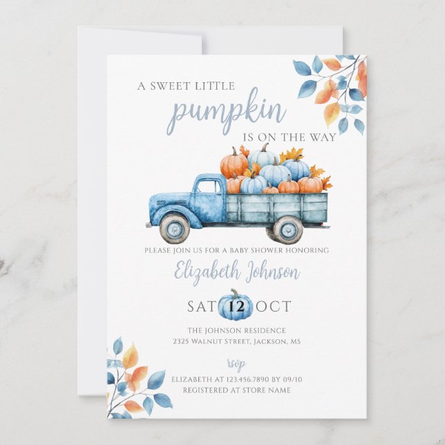 A Sweet Pumpkin Blue Boy Baby Shower  Invitation (Front)