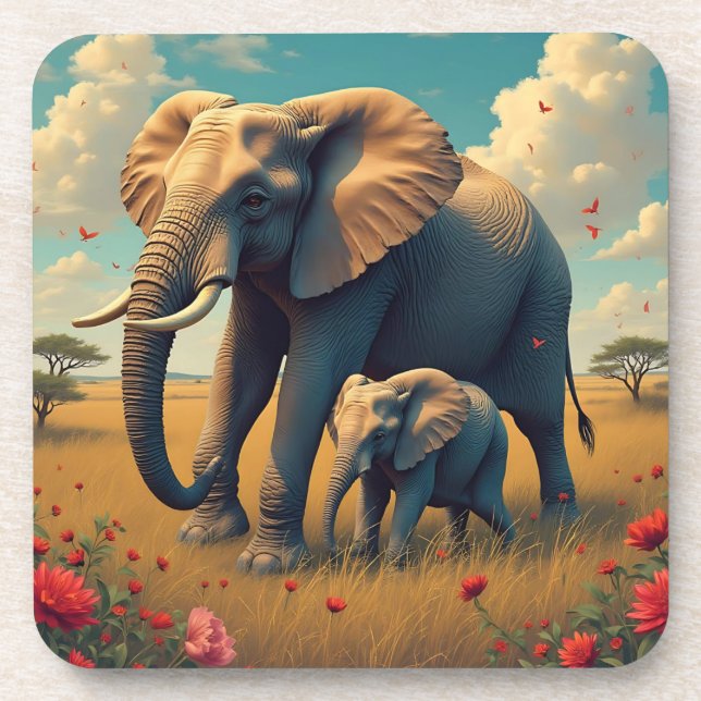 A Sweet Sentimental Mama and Baby Elephant Coaster (Front)