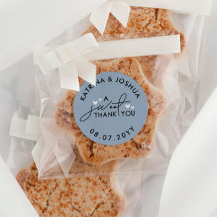 A Sweet Thank You Ash Blue Hearts Wedding Favour Classic Round Sticker