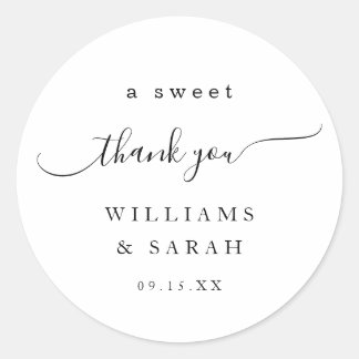 A Sweet Thank You Black and white Custom Wedding Classic Round Sticker
