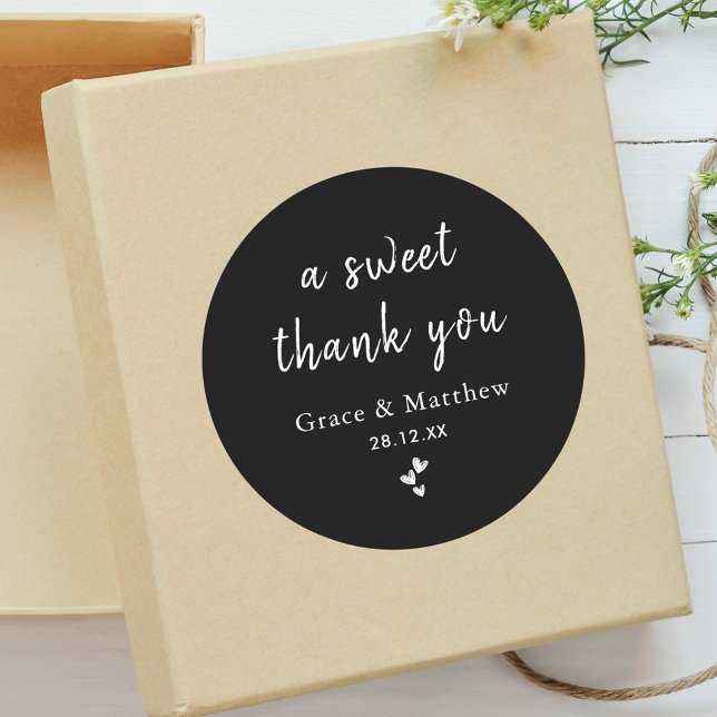A Sweet Thank You Black & White Wedding Favour Classic Round Sticker (Creator Uploaded)