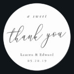 A Sweet Thank You Bridal Shower Wedding Favour Classic Round Sticker<br><div class="desc">Custom-designed bridal shower/wedding favour stickers and labels featuring "a sweet thank you" modern elegant hand calligraphy design.</div>