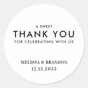 A Sweet Thank You Classic Minimalist Wedding Favou Round Sticker