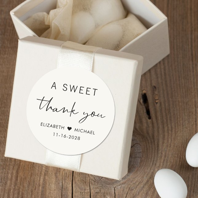 A Sweet Thank You Cream Wedding Classic Round Sticker (Creator Uploaded)