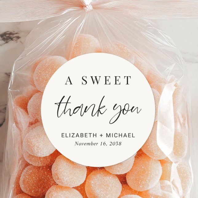 A Sweet Thank You Cream Wedding Favour Classic Round Sticker (A Sweet Thank You Cream Wedding Favor Classic Round Sticker)