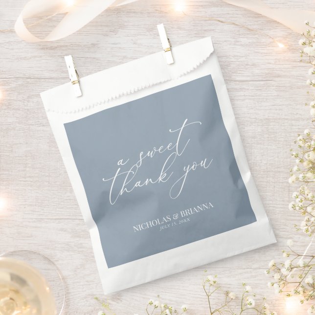 A Sweet Thank You Dusty Blue Minimalist Wedding Favour Bags (Clipped)