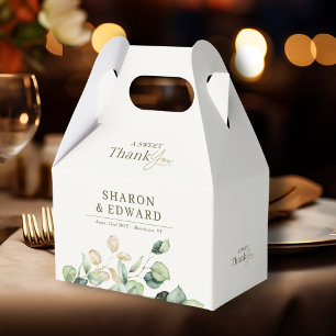 A Sweet Thank You Eucalyptus Greenery Gold Wedding Favour Box