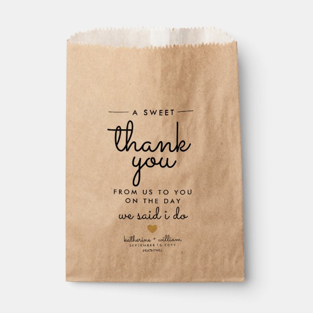 A Sweet thank you from us to you Rustic wedding Favour Bags (Front)