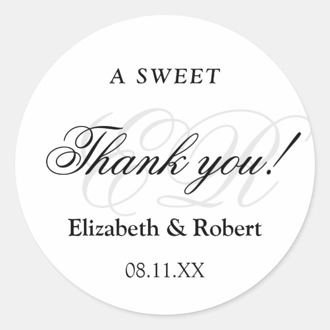 A sweet thank you Minimalist Wedding Classic Round Sticker (Front)