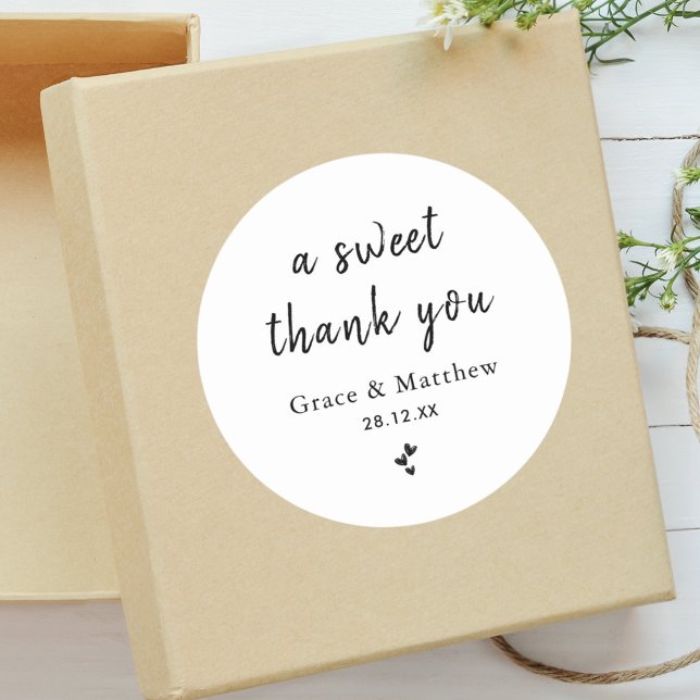 A Sweet Thank You Minimalist Wedding Favour Classic Round Sticker (Creator Uploaded)
