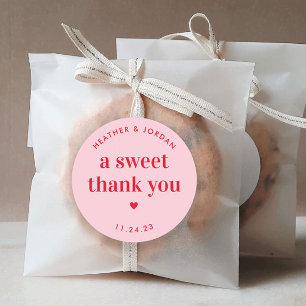A Sweet Thank You Pink and Red Retro Wedding Favou Classic Round Sticker