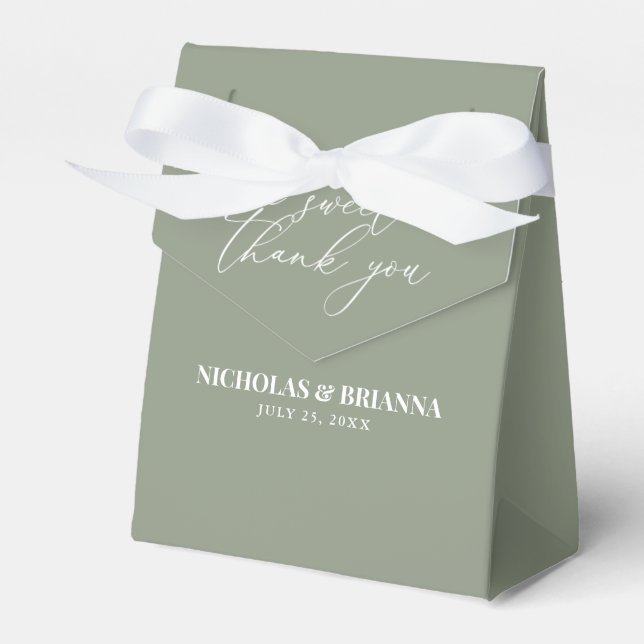 A Sweet Thank You Sage Green Minimalist Wedding Favour Box (Front Side)