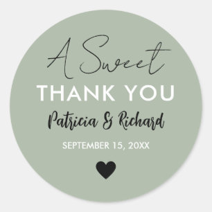 A Sweet Thank You Sage Green Wedding Favour   Classic Round Sticker