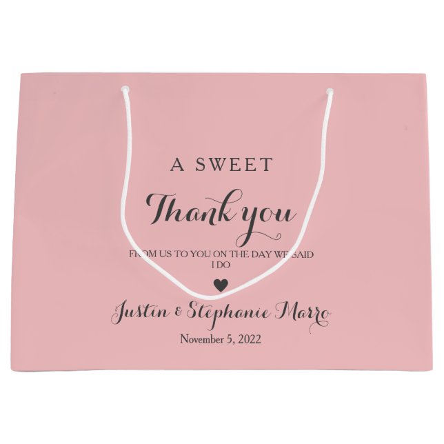 A Sweet Thank you Wedding Pink Background Large Gift Bag (Front)