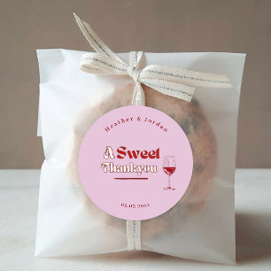 A Sweet ThankYou Pink red wine Retro Wedding Favou Classic Round Sticker