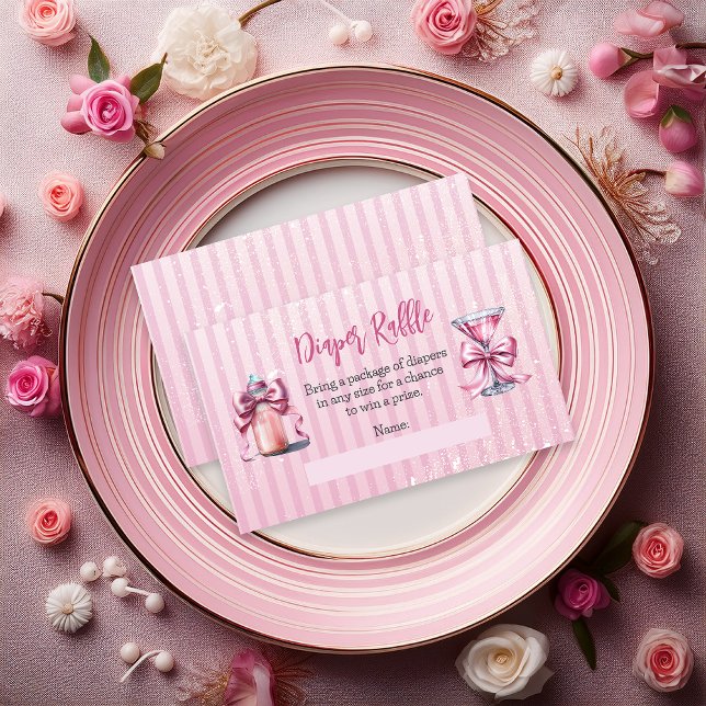 A Sweet Tini One Baby Shower Diaper Raffle Enclosure Card (Coquette Bows Martini Bottle Girl Baby Shower Diaper Raffle Insert - A Sweet Tini One Collection)