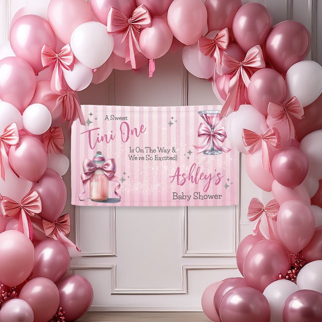 A Sweet Tini One Pink Coquette Girl Baby Shower Banner ("A Sweet Tini One Is On the Way . . ." Coquette Bows Martini | Bottle Girl Baby Shower Banner)