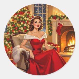 A Sweet Vintage Christmas Classic Round Sticker