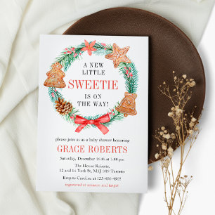 A Sweetie Is On Way Cookie Christmas Baby Shower Invitation