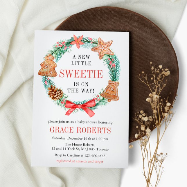 A Sweetie Is On Way Cookie Christmas Baby Shower Invitation (Creator Uploaded)