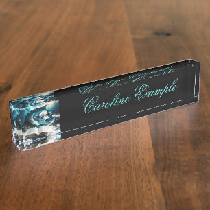 A Swimming steampunk Orca in the wave. Nameplate