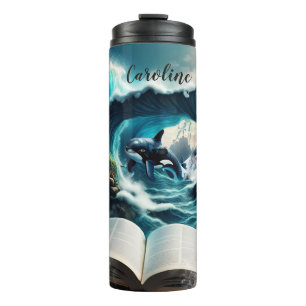 A Swimming steampunk Orca in the wave. Thermal Tumbler