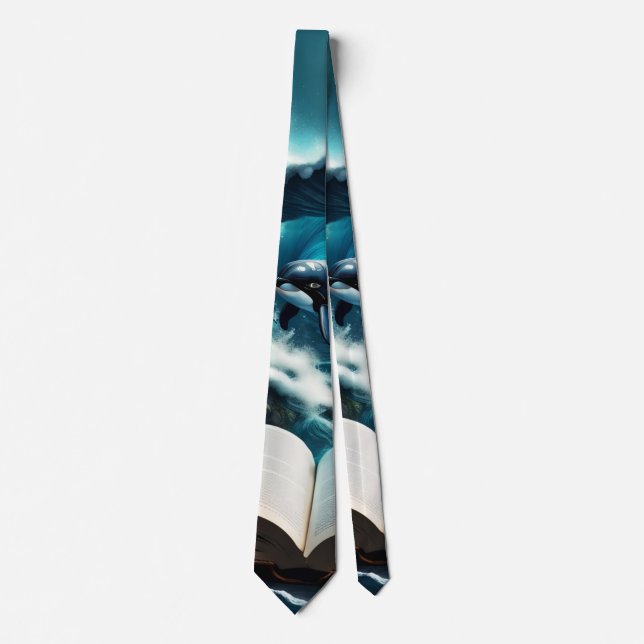A Swimming steampunk Orca in the wave. Tie (Front)