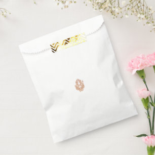 A symmetrical design featuring brown geometric mot favour bags