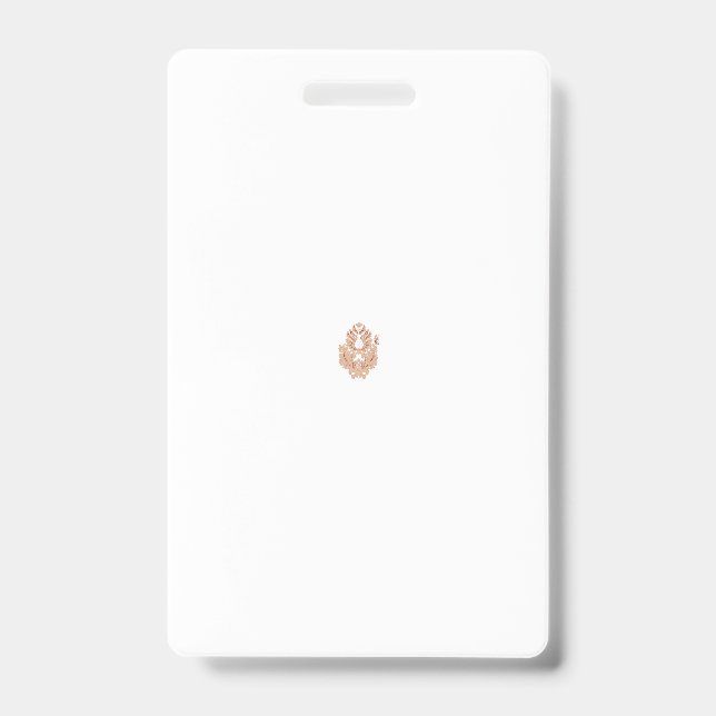 A symmetrical design featuring brown geometric mot ID badge (Front)