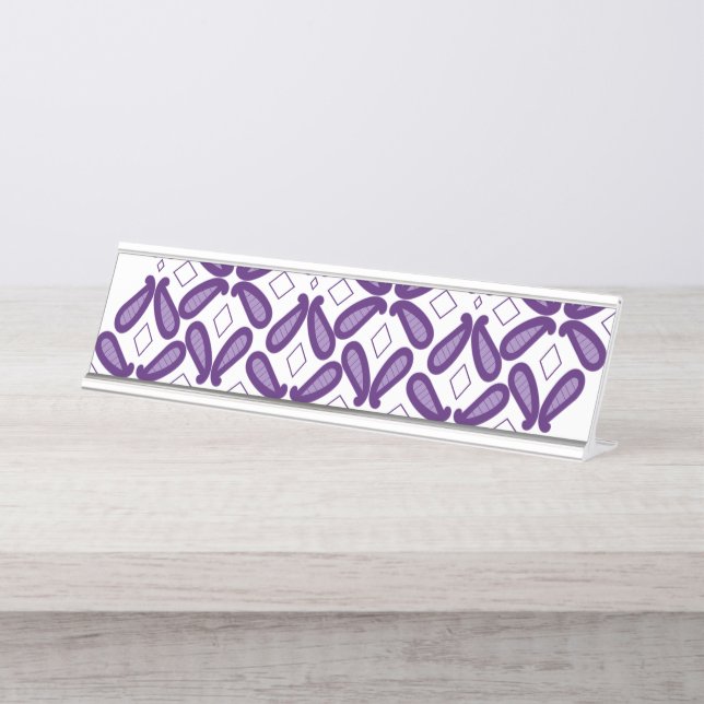 A symmetrical pattern featuring white and purple m desk name plate (Front)