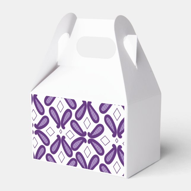 A symmetrical pattern featuring white and purple m favour box (Front Side)