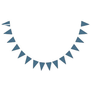 A symmetrical pattern of blue motifs on a textile bunting