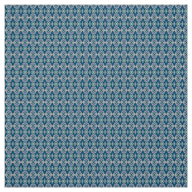 A symmetrical pattern of blue motifs on a textile  fabric (Swatch)