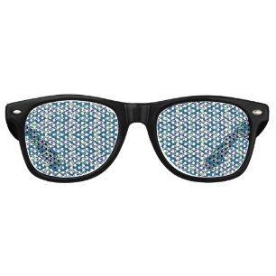 A symmetrical pattern of blue motifs on a textile retro sunglasses